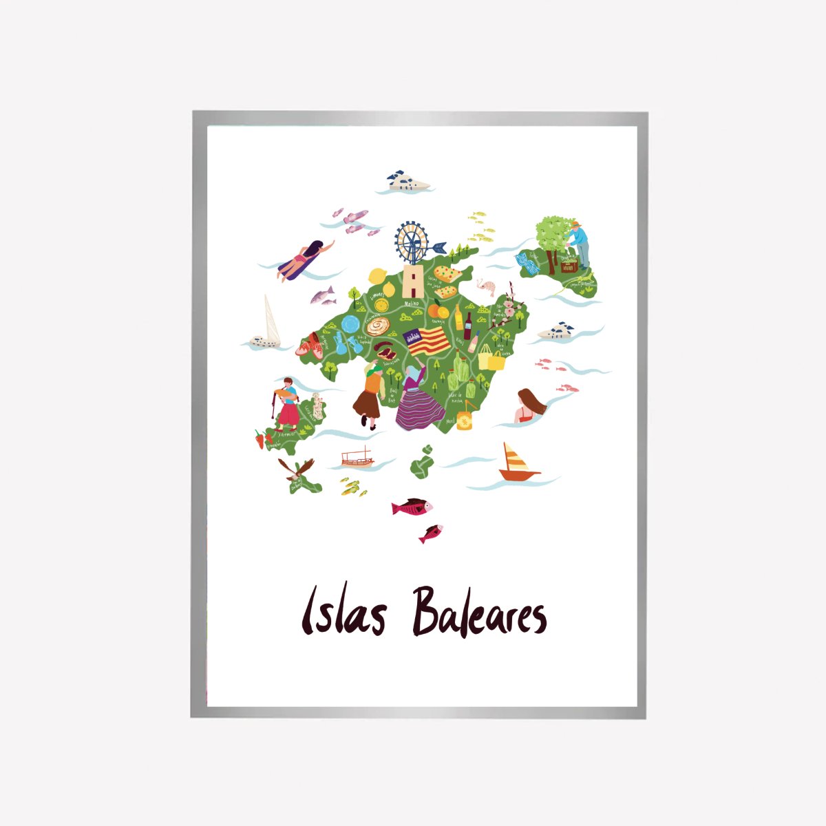 Islas Baleares Illustrated Map Art Print - DesignPlace