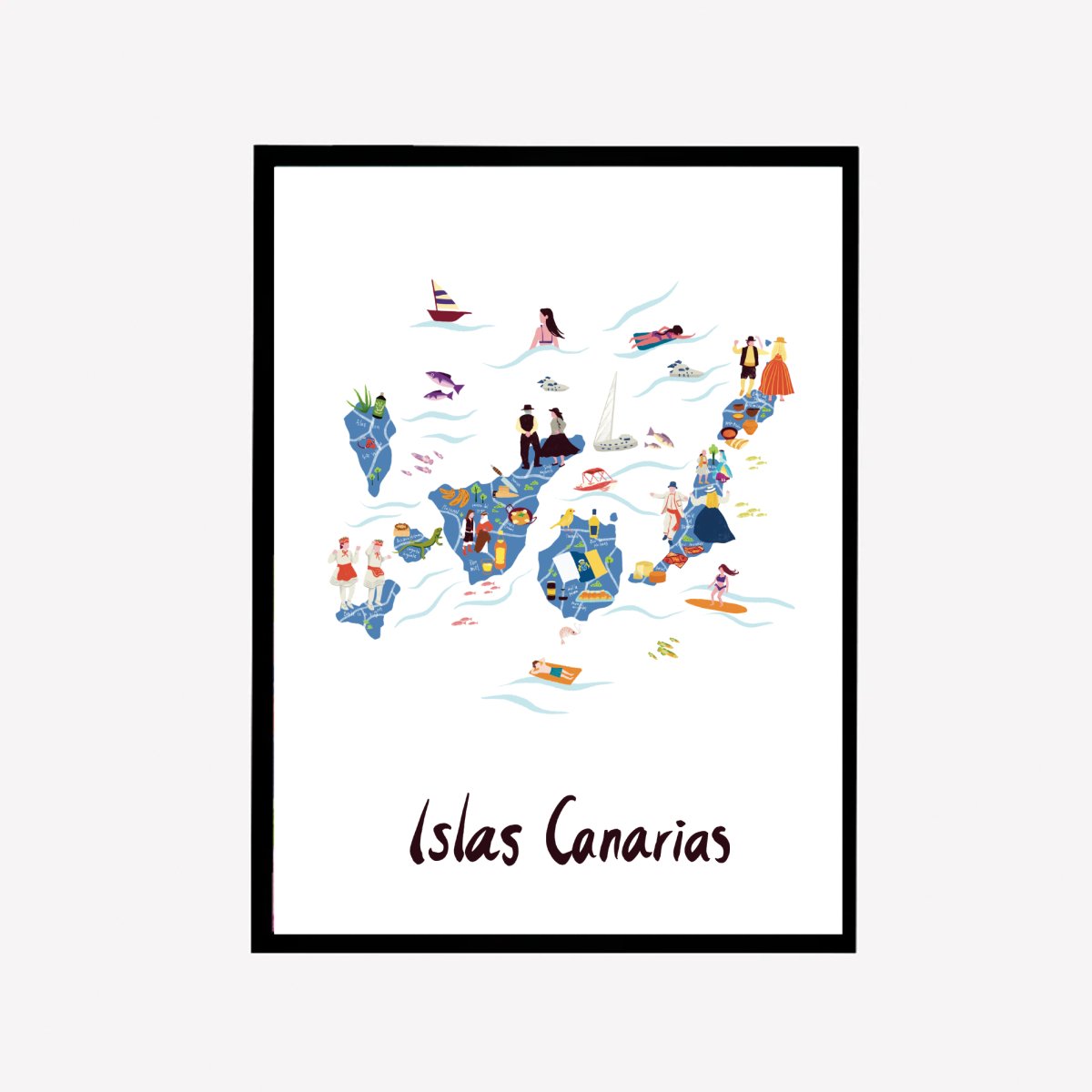 Islas Canarias Illustrated Map Art Print - DesignPlace