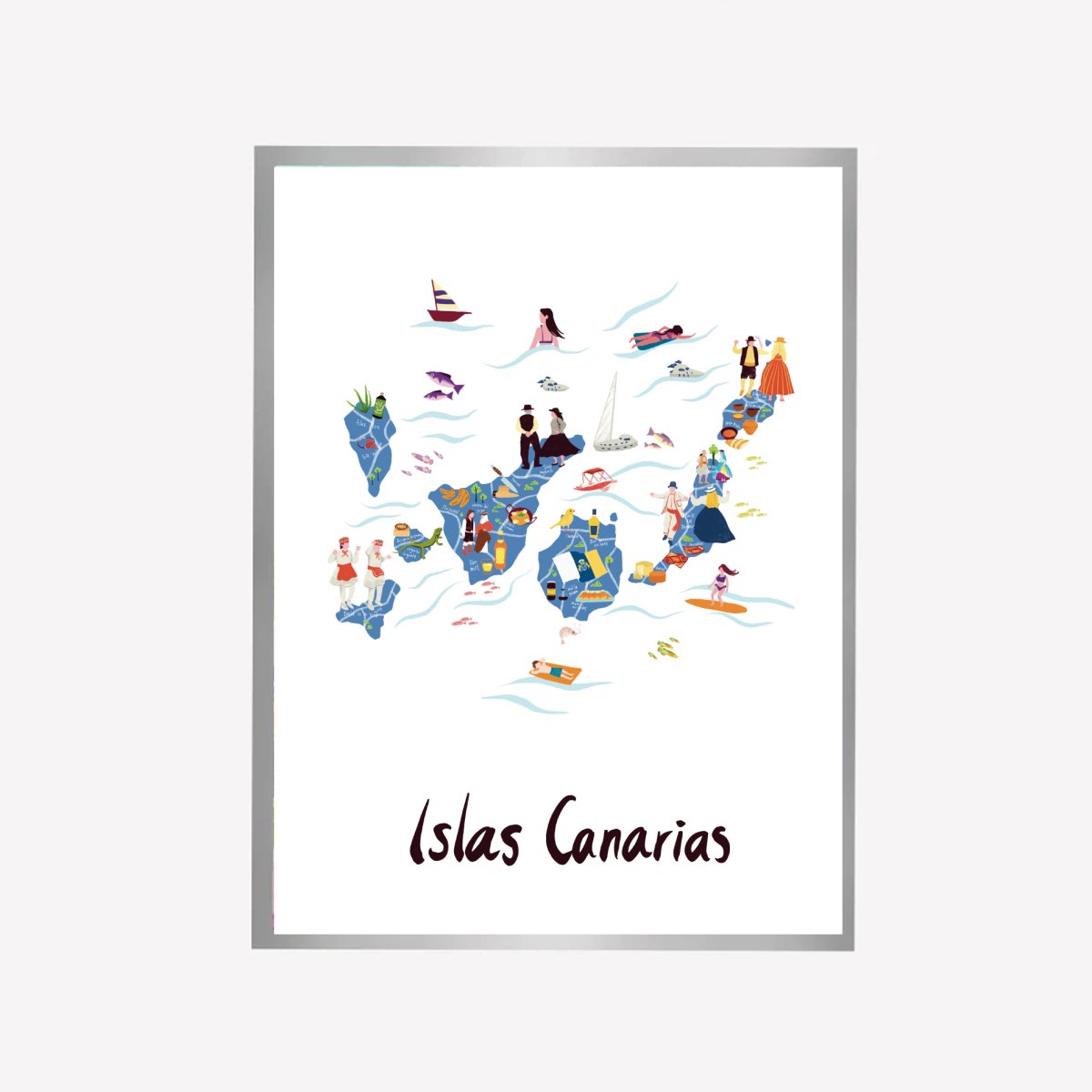 Islas Canarias Illustrated Map Art Print - DesignPlace