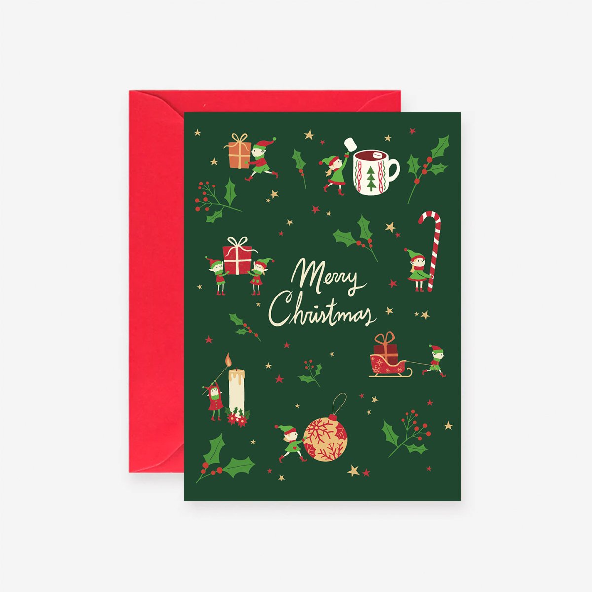 Merry Christmas Elfos Tarjeta de Felicitaciones - DesignPlace