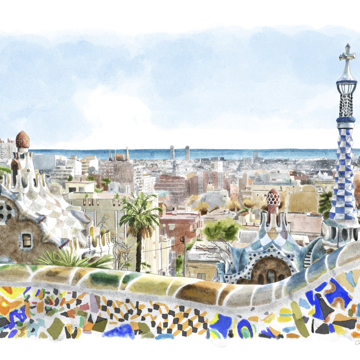 Park Güell Vistas Art Print - DesignPlace