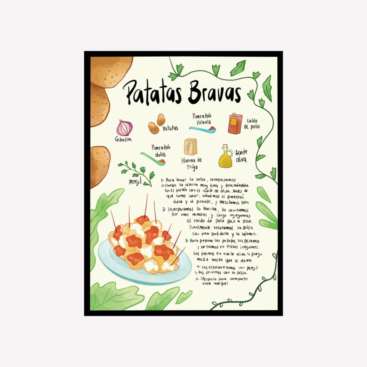 Patatas Bravas Receta Art Print - DesignPlace