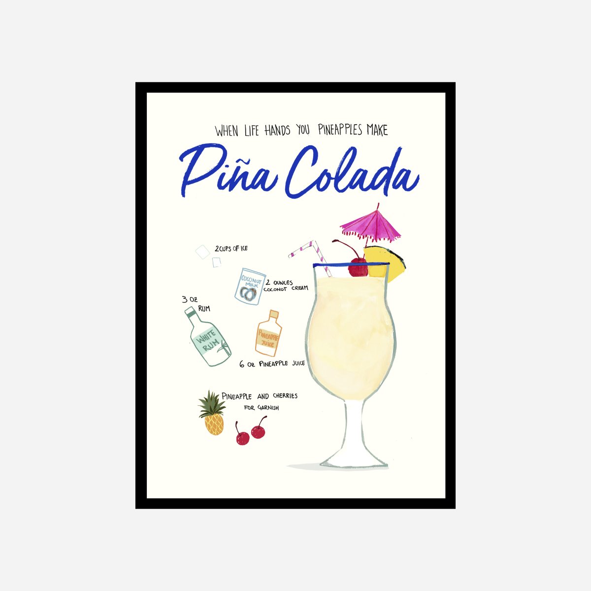 Piña Colada Recipe Art Print - DesignPlace