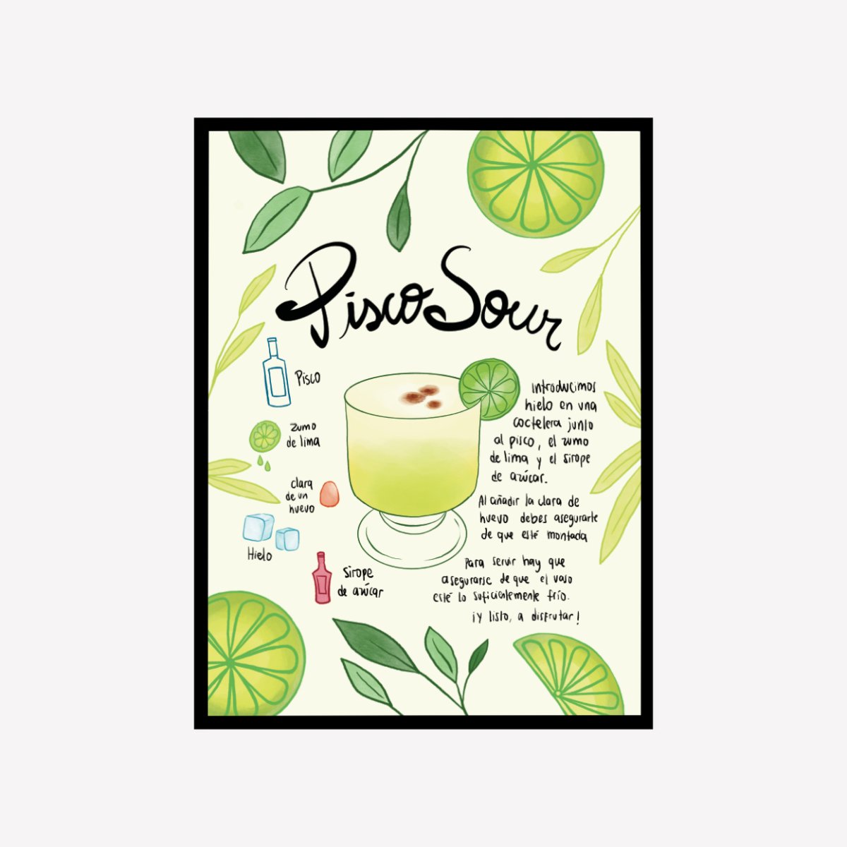 Pisco Sour Receta Art Print - DesignPlace