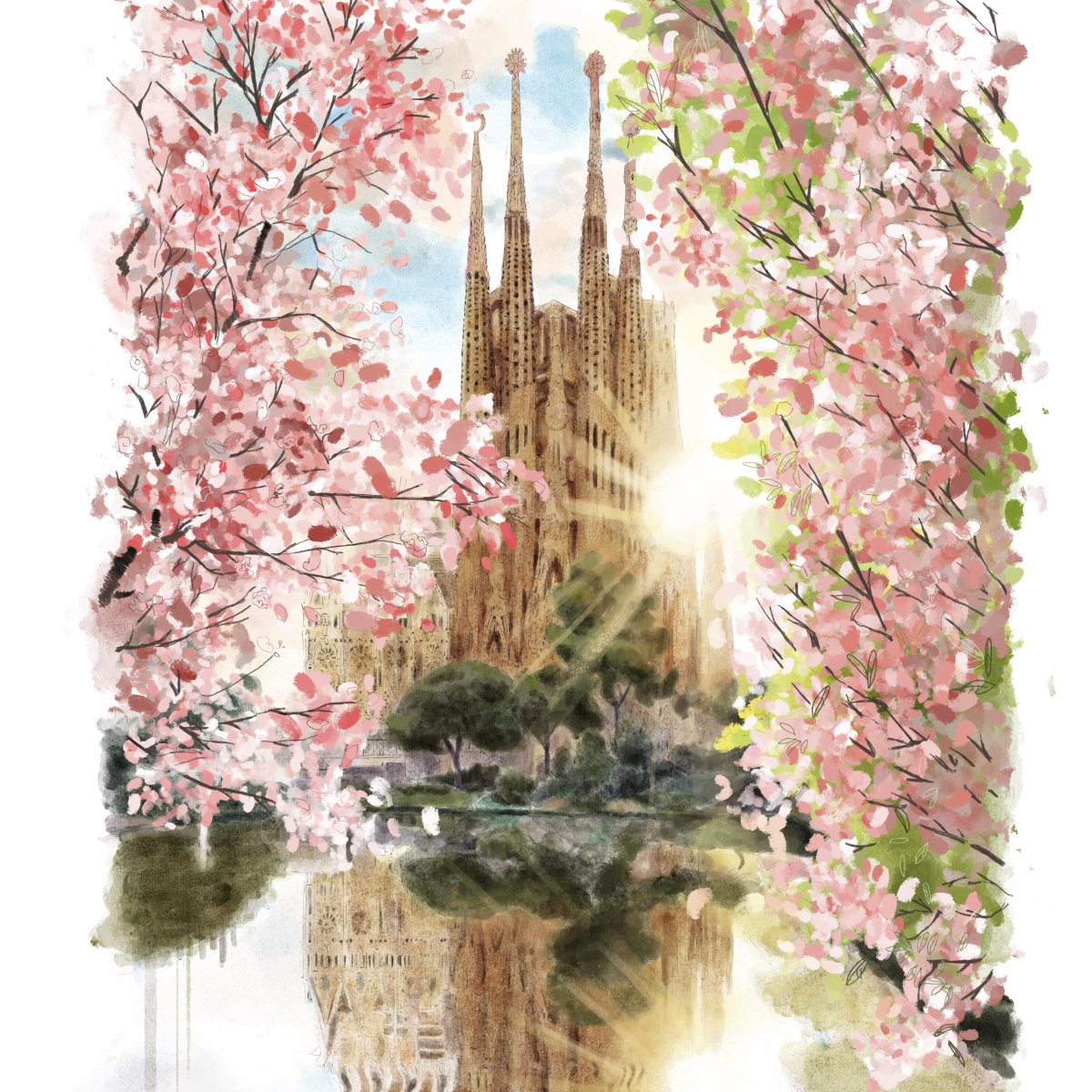 Sagrada Familia en Primavera Art Print - DesignPlace