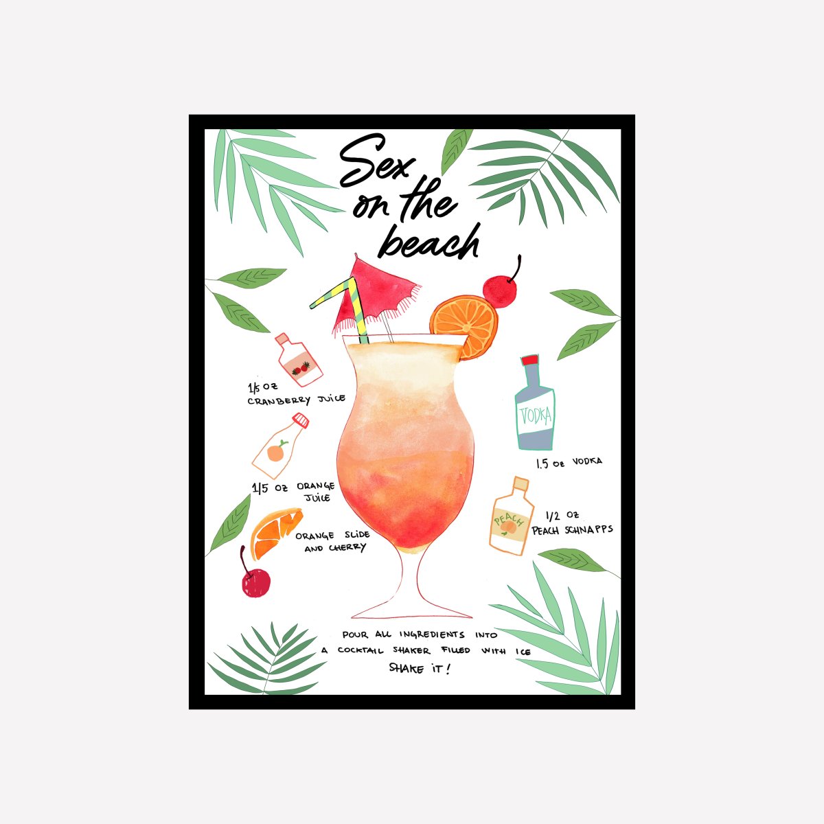 Sex on the Beach Recipe Art Print - DesignPlace