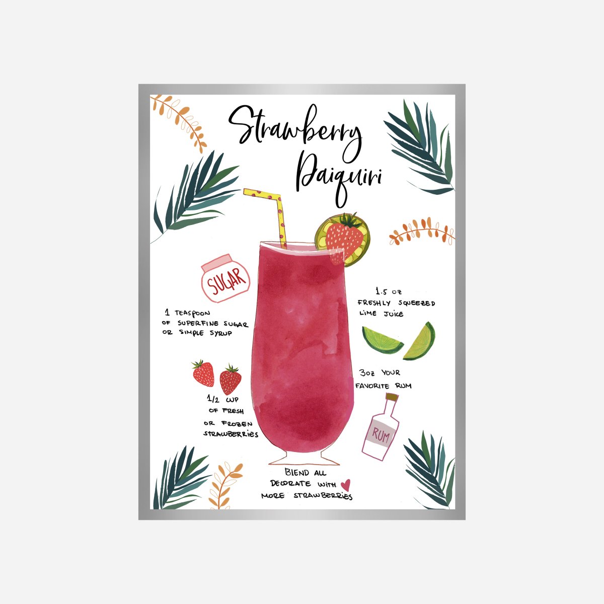 Strawberry Daiquiri Recipe Art Print - DesignPlace