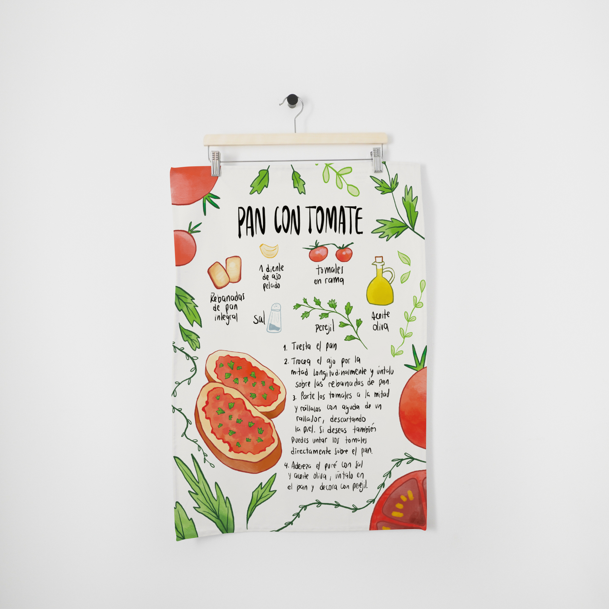 Pan con tomate Pattern Tea Towel