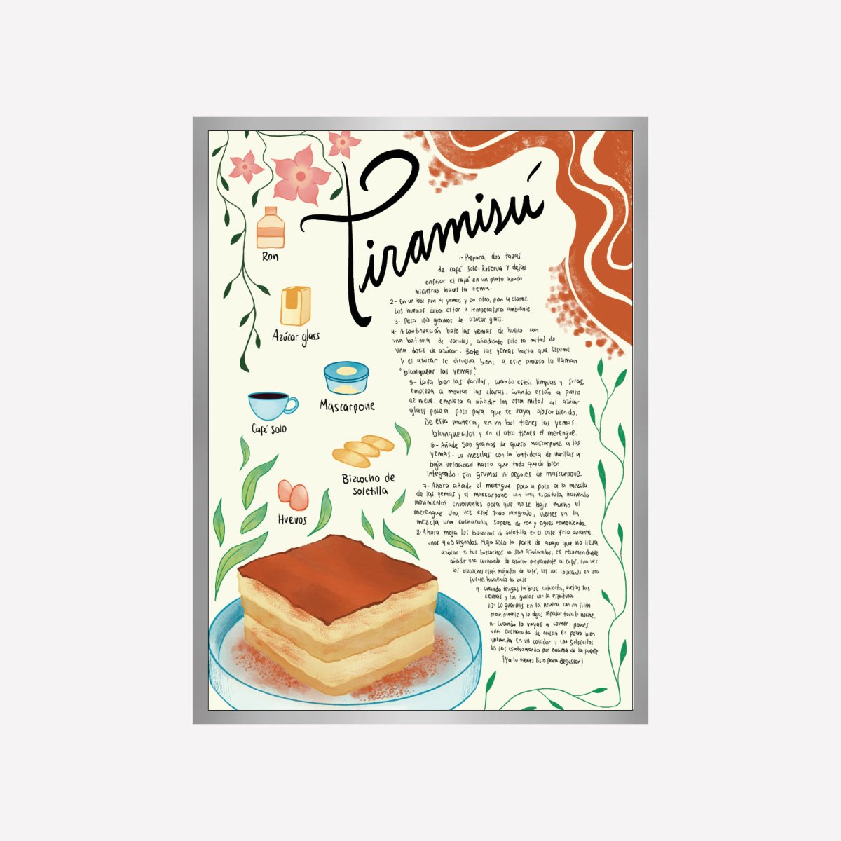 Tiramisu Receta Art Print - DesignPlace