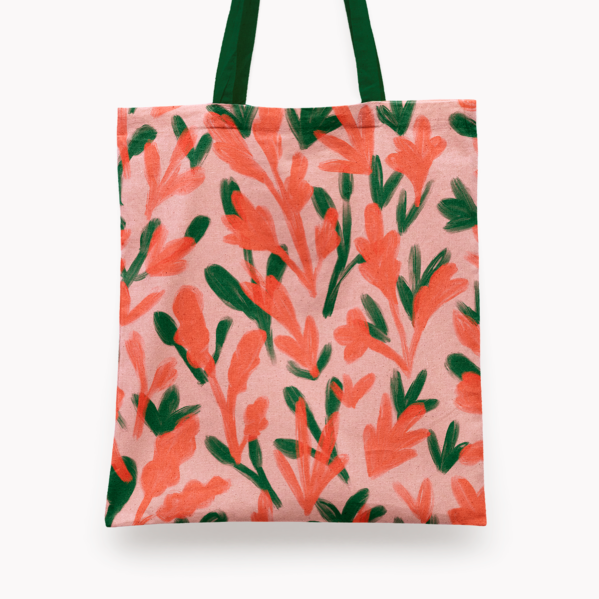 Pink & Green Flowers Tote Bag