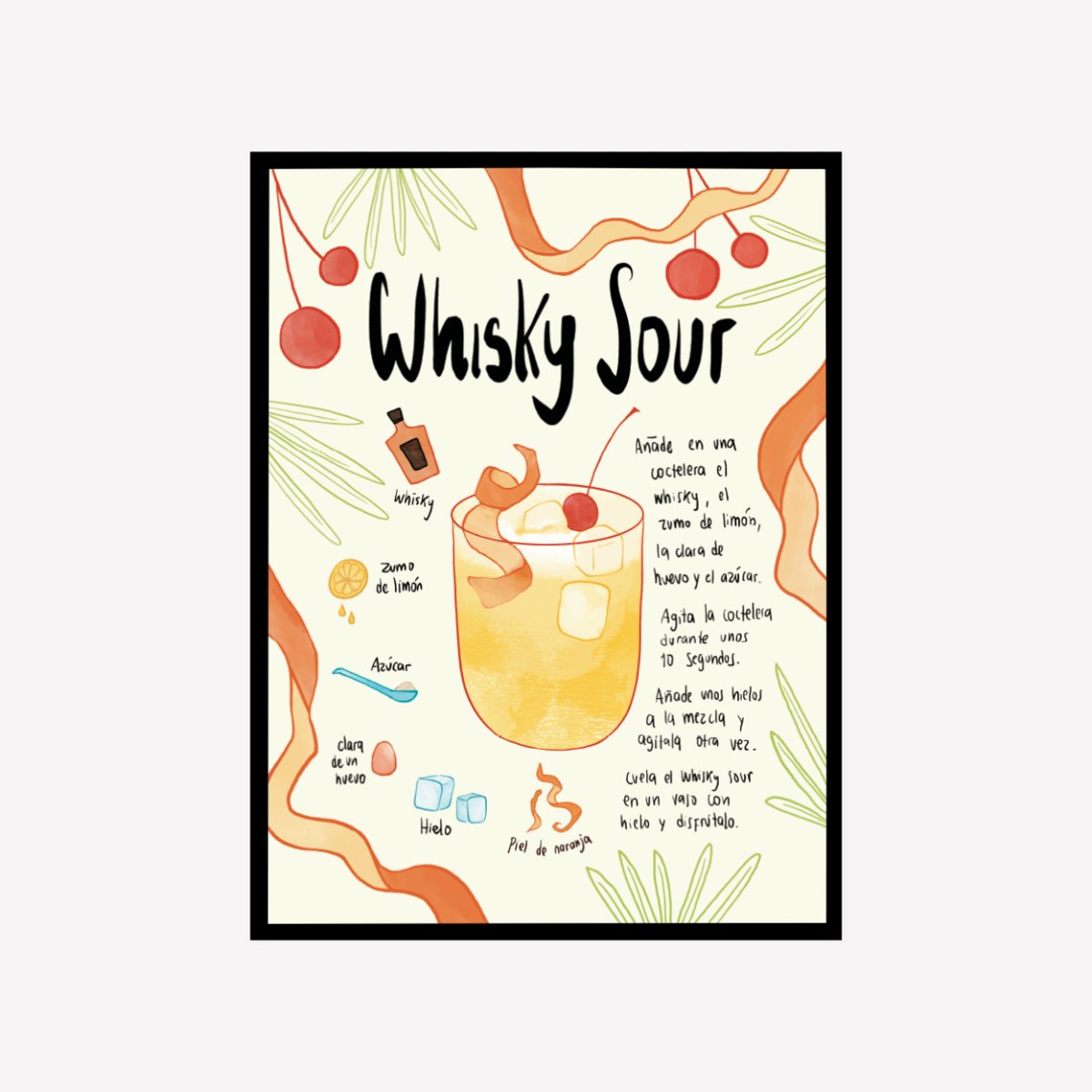 Whisky Sour Receta Art Print - DesignPlace