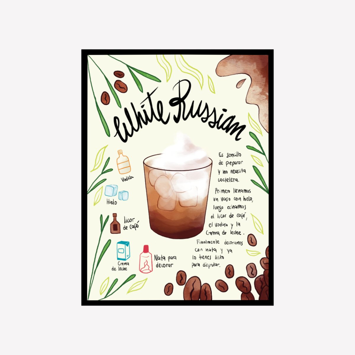 White Russian Receta Art Print - DesignPlace