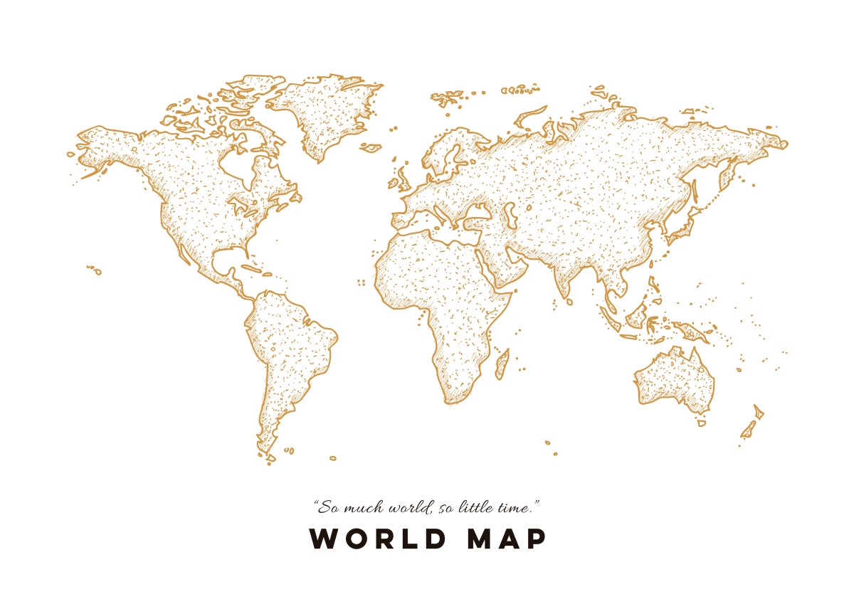 World Map Gold Art Print - DesignPlace